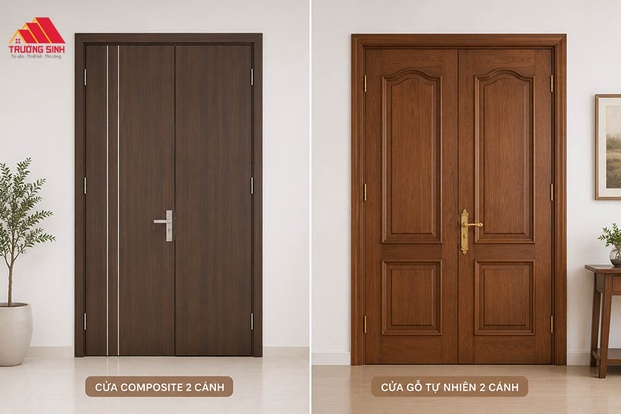 So sánh cửa nhựa Composite 2 cánh và cửa gỗ tự nhiên 2 cánh